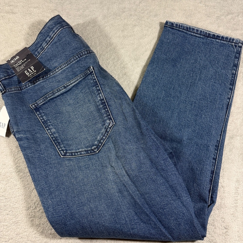 Gap High Rise Vintage Slim Jeans Women 18/34R Blue Stretch Straight Leg